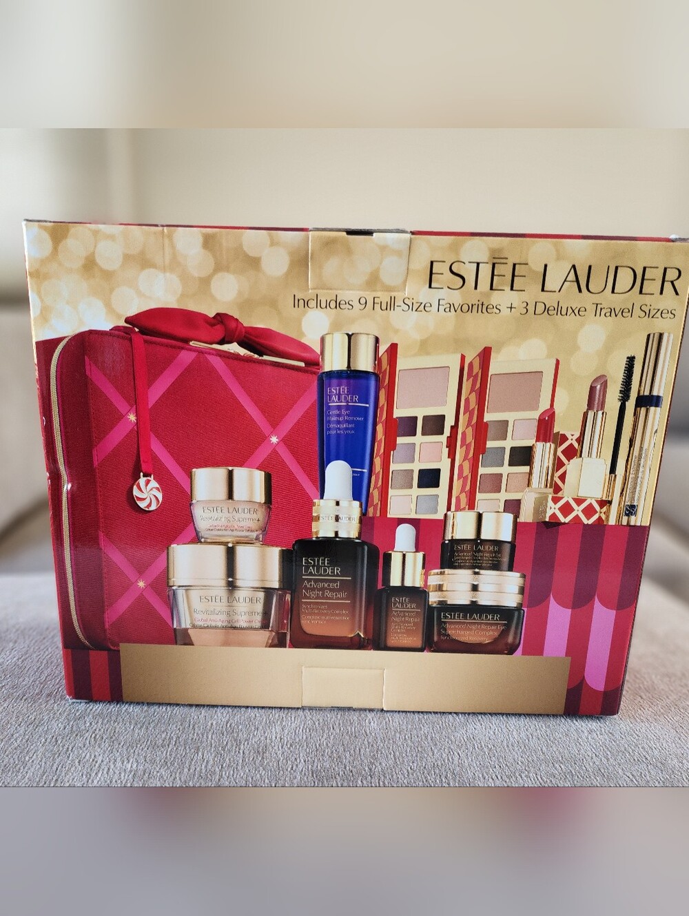 New In Box Estee Lauder Holiday Gift Set with Skincare, Makeup And Train Case
